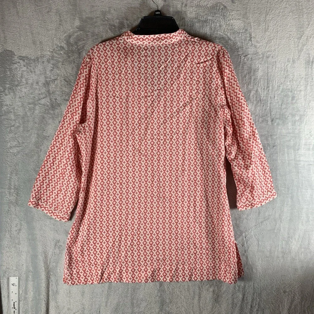 Brooks Brothers Women's Tunic XL Orange White Ikat Geometric 3/4 Sleeve Cotton‎